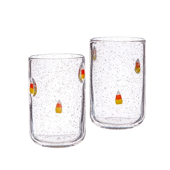 Way To Celebrate 2-Pack 16 oz Bubble DOF Glasses with Candy Corn Charms