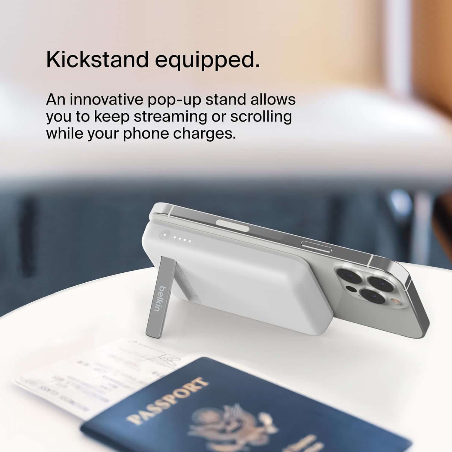 Belkin BoostCharge Wireless Power Bank 5K w/MagSafe Compatible 7.5W Charging, Built-in Pop-up Kickstand - Compatible w/iPhone 16, 16 Plus, 16 Pro, 16 Pro Max, iPhone 15, AirPods, and More - White
