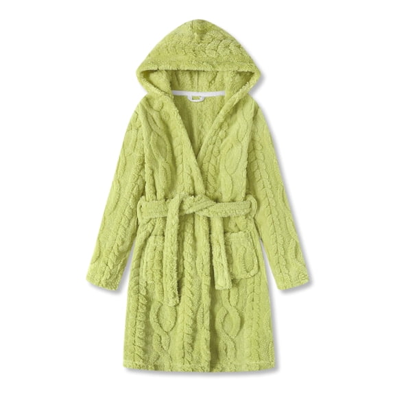 Topgal Girls Robe Hooded Bathrobe Flannel Plush Sleepwear Fleece Pajamas Lime Green Wheat Jacquard Spa Robe Size 16