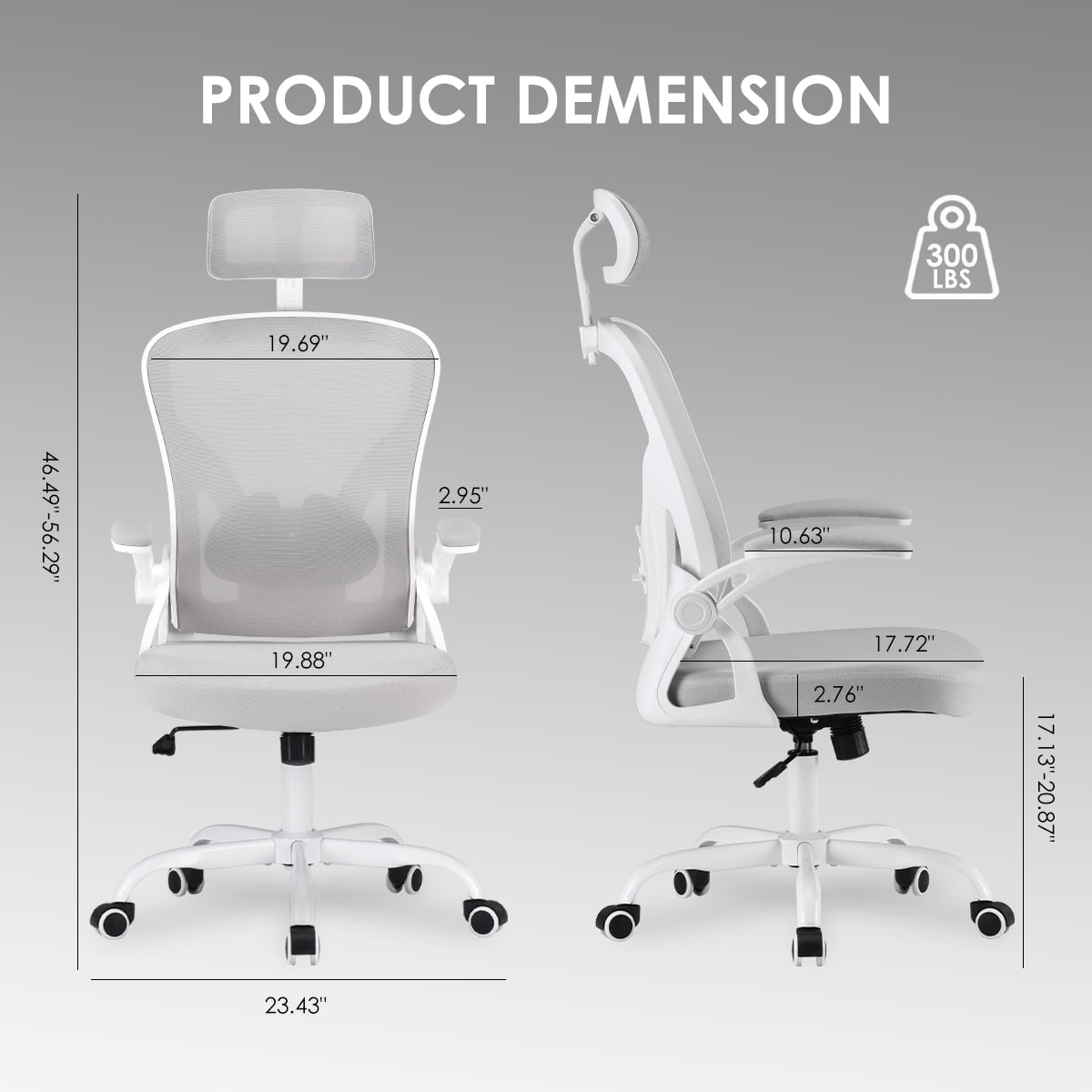 High Back Ergonomic Office Chair with Headrest, White & Gray Adjustable Lumbar Support Computer Desk Chair, Comfortable Armrest Task Chair for Home Office Study Room