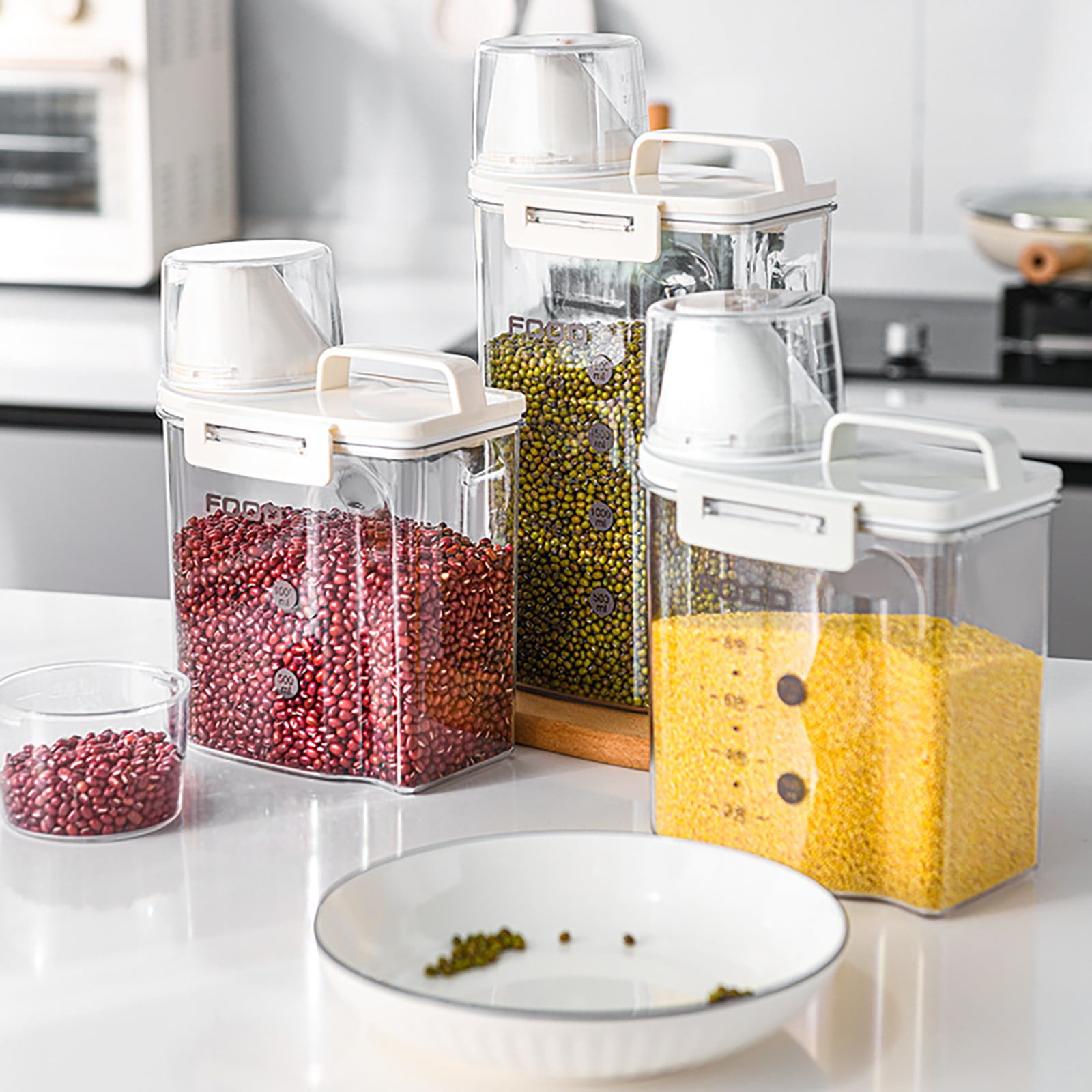 Rice Airtight Dry Food Storage Containers, Large Dry Food Storage Containers, BPA Free Plastic Storage Bin Dispenser with Pourable Spout, Measuring cup for Cereal, Flour and Baking Supplies