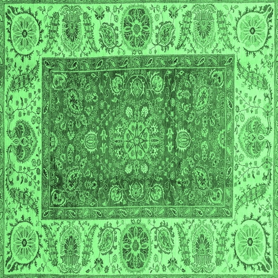 Ahgly Company Indoor Square Abstract Emerald Green Modern Area Rugs, 8' Square