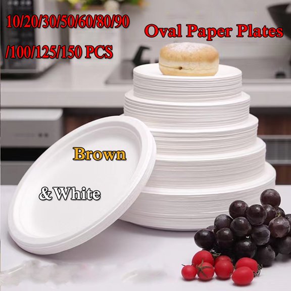 100% Compostable Oval Paper Tray Super Strong Disposable Paper Tray Bagasse Natural Biodegradable Environmental Friendly Sugarcane Tray for Barbecues, Parties, Parties, and Picnics