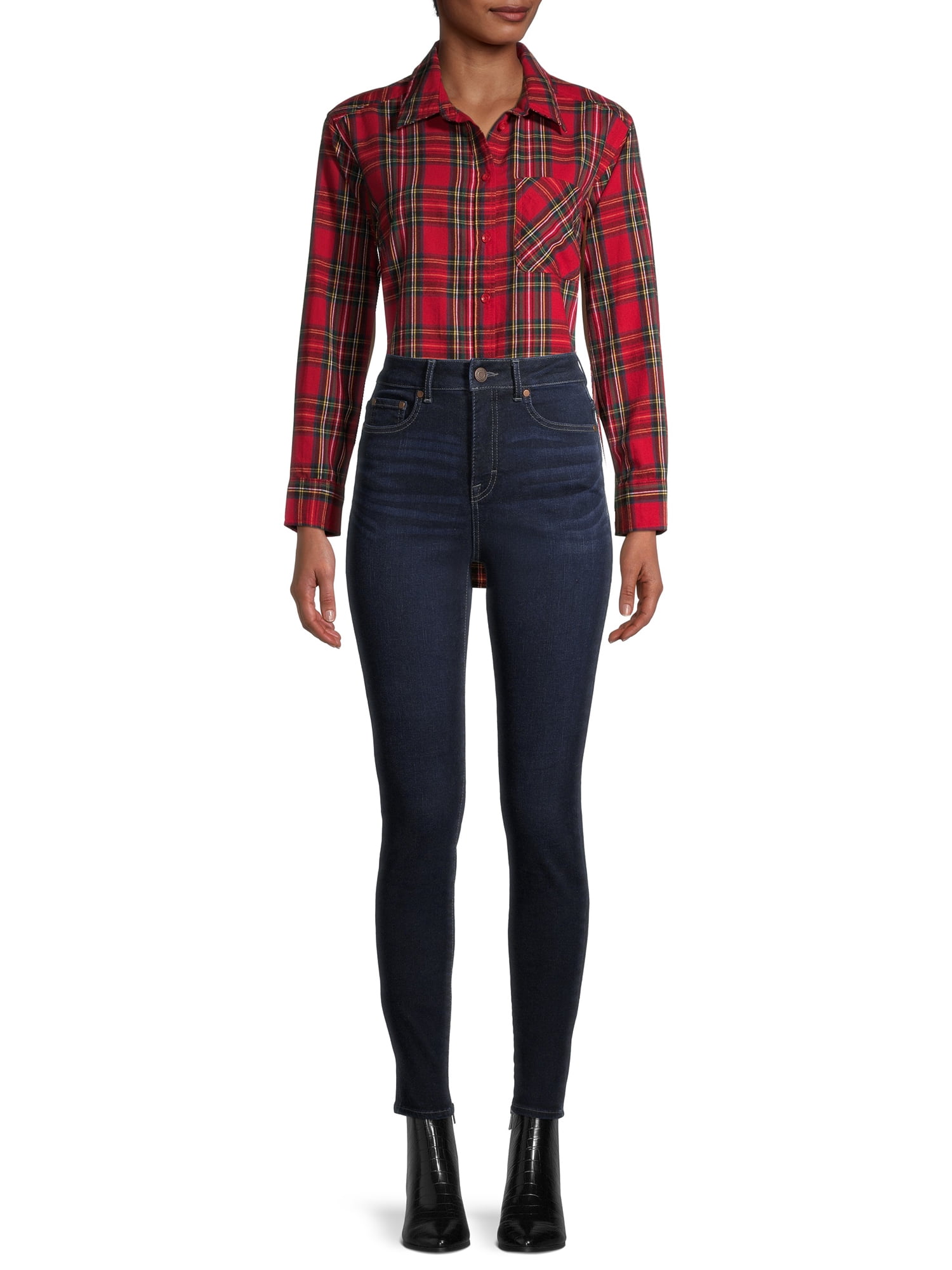 Time and Tru Women's Plaid Flannel Button Front Shirt
