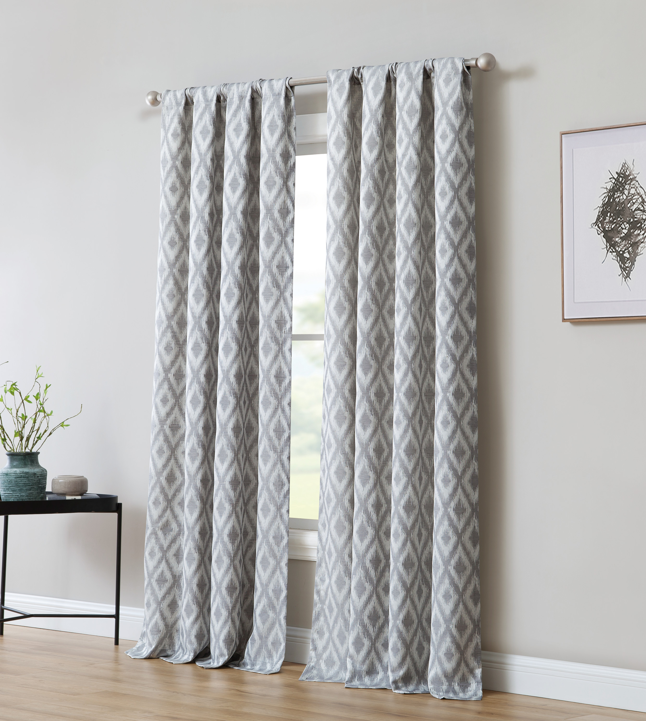 Inspired Surrounding Single Window Panel with Rod Pocket, Grey Jacquard