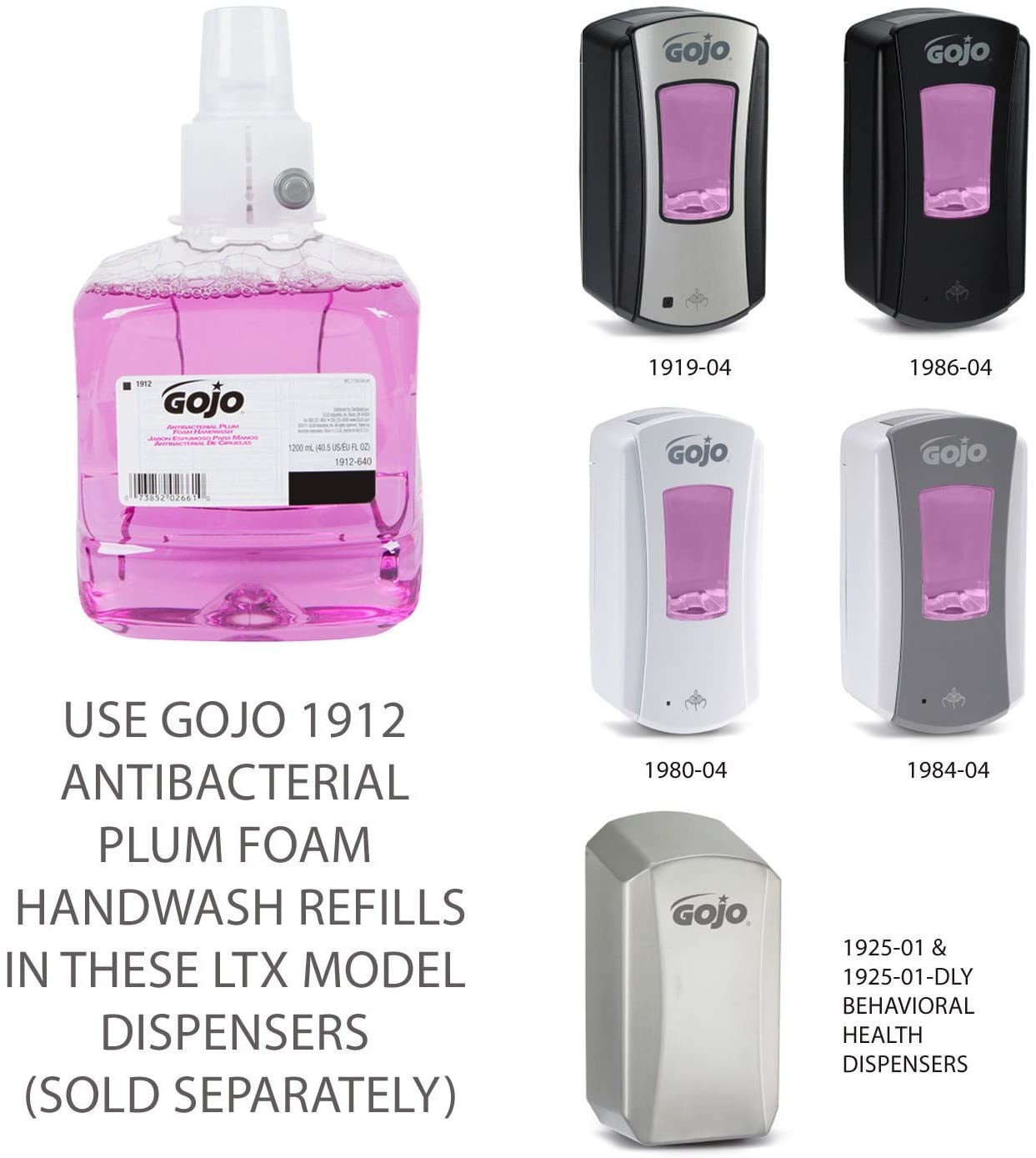Gojo®, Antibacterial Foam Handwash, Refill, Plum, 1200mL Refill, 2/Carton