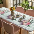 thumbnail image 3 of Easter Bunny Roses Table Cloths for 8 Foot Rectangle Tables, Pink Floral Spring Green Buffalo Plaid Patio Waterproof Elastic Fitted Tablecloths, Washable Rectangular Table Cover for Camping, 3 of 8