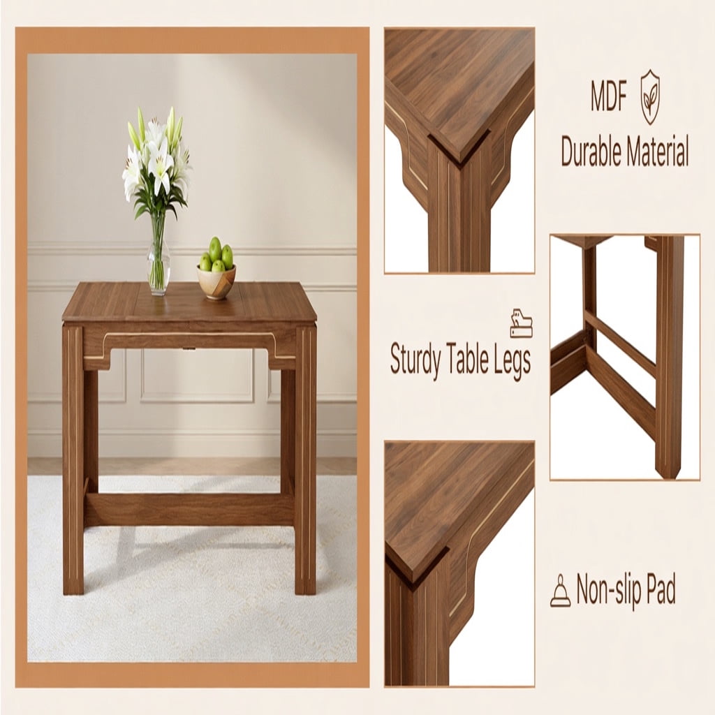 Hommoo MDF Dining Table 71" L x 31.5" W, Modern Grooved-Leg Extendable Table for 6-8 People, Multi-Functional Home & Office Use, Walnut