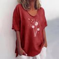 thumbnail image 1 of ICHUANYI Clearance Womens Sexy Round Neck Short Sleeve Tops Printed Regular Blouse(Red, XL) ICHUANYI WER2023081503558, 1 of 5