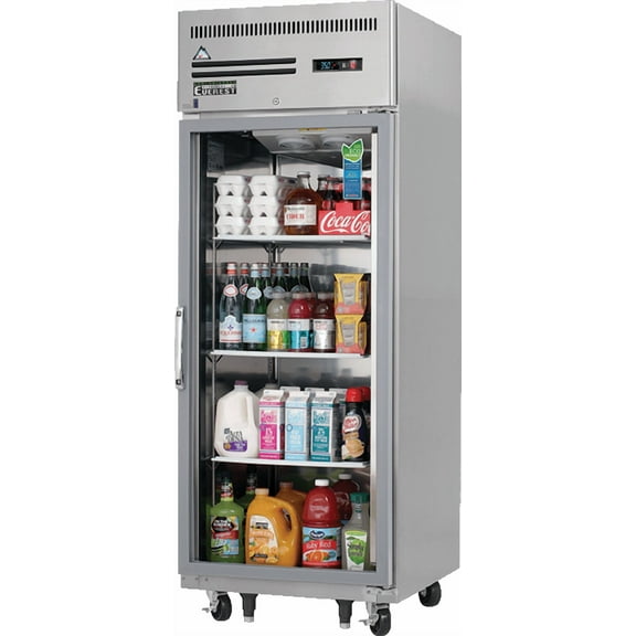 Everest Refrigeration ESGR1 29.25' Reach-in Refrigerator Upright with One Glass Door, 115v, NSF - 23 Cubic Feet,Stainless-Steel