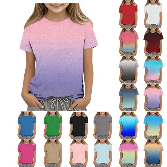 HVOBTTY Summer Toddler Kid's Short Sleeve Crew Neck T-Shirt Gradient Print with Circular Sport Casual Wear Top