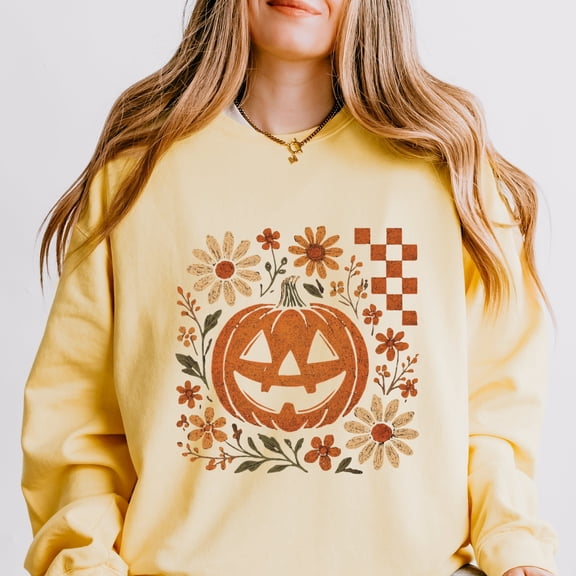 Pumpkin Floral Grunge - Lightweight Garment Dyed Sweatshirt