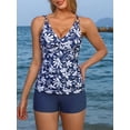 thumbnail image 4 of Charmo Womens Ruched V Neck 2 Piece Tankini Swimsuits Tummy Control Bathing Suits Tankini Tops with Swim Shorts Swimwear, 4 of 7