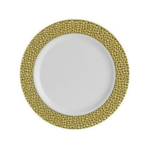 Party Source 7" White w/ Gold Border Salad Plastic Plate 10 Count