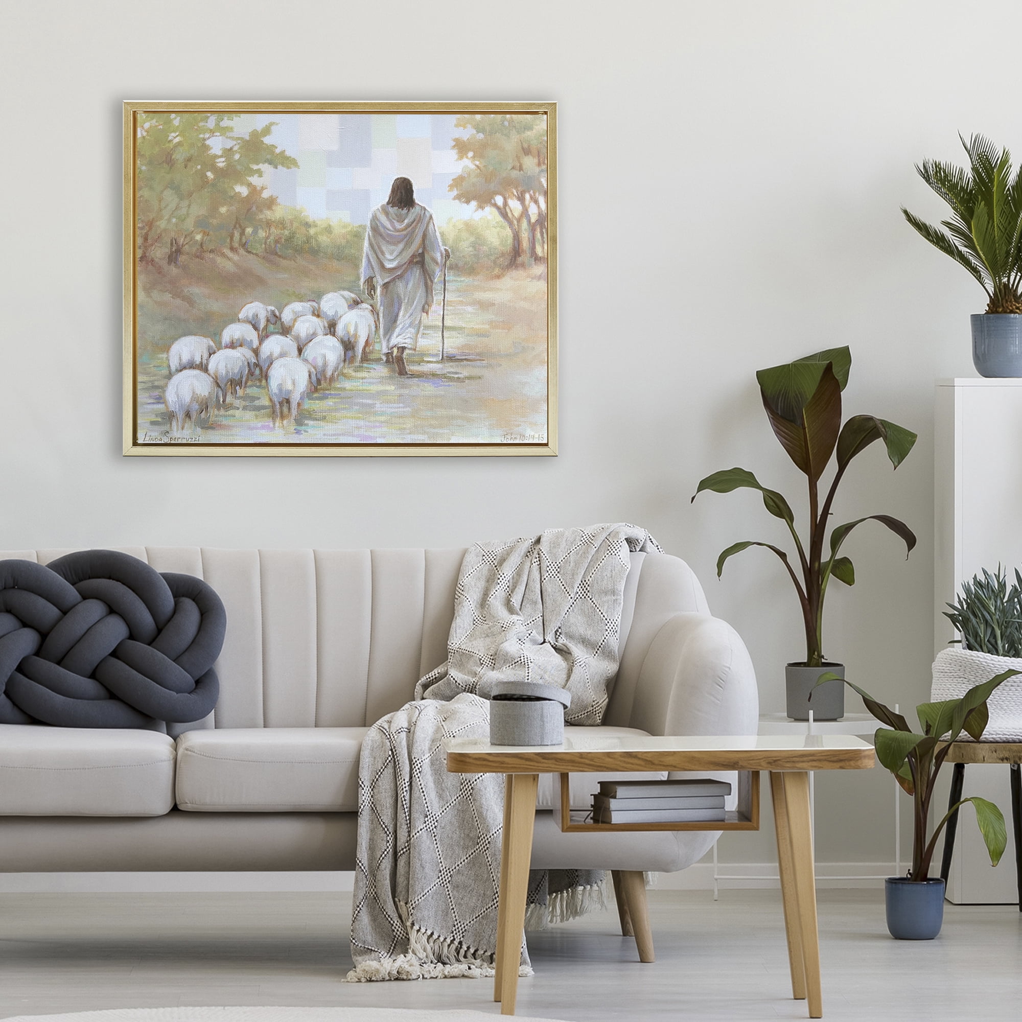 Stupell Industries Lead On Good Shepherd Gold Framed Floater Canvas Wall Art, design by Linda Sperruzzi