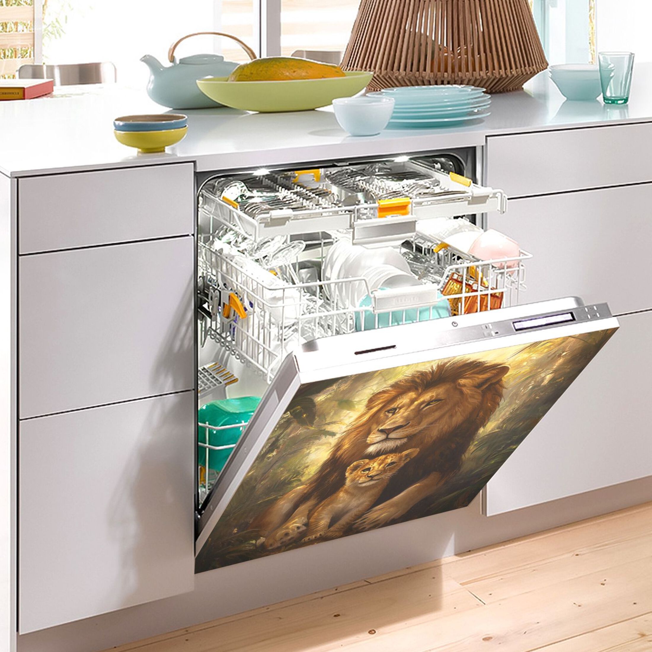 Dishwasher Magnetic Sticker 23x26 Inch Refrigerator Magnetic Sticker Washing Machine Magnetic Sticker Kitchen Panel Magnetic Sticker Home Decor Father and Son Lions