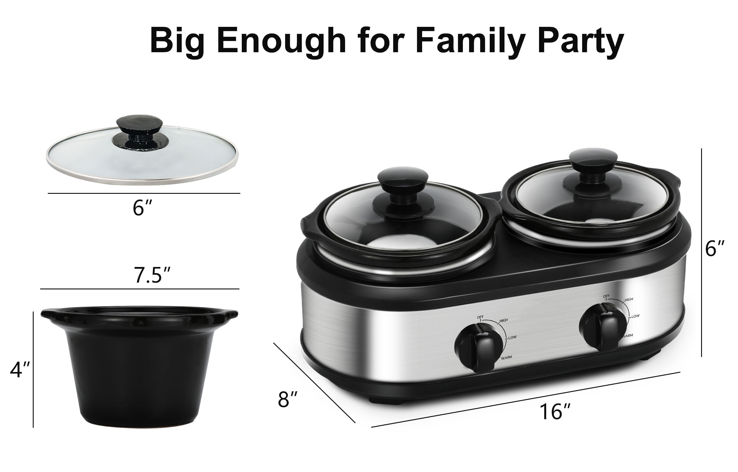 Heynemo Double Slow Cooker Buffet Servers and Food Warmers 2 x 1.25 QT