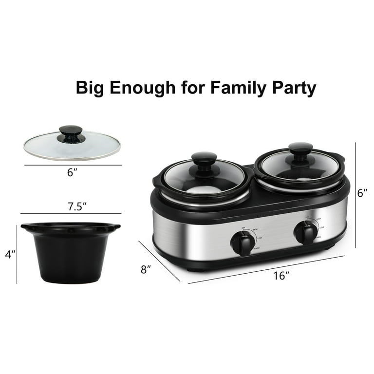 Superjoe Dual Pot Slow Cooker 2x1.25 qt Food Warmer with Adjustable Temp  Slow Cooker Buffet Server Stainless Steel