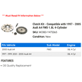 thumbnail image 2 of Clutch Kit - Compatible with 1997 - 2005 Audi A4 FWD 1.8L 4-Cylinder 1998 1999 2000 2001 2002 2003 2004, 2 of 2