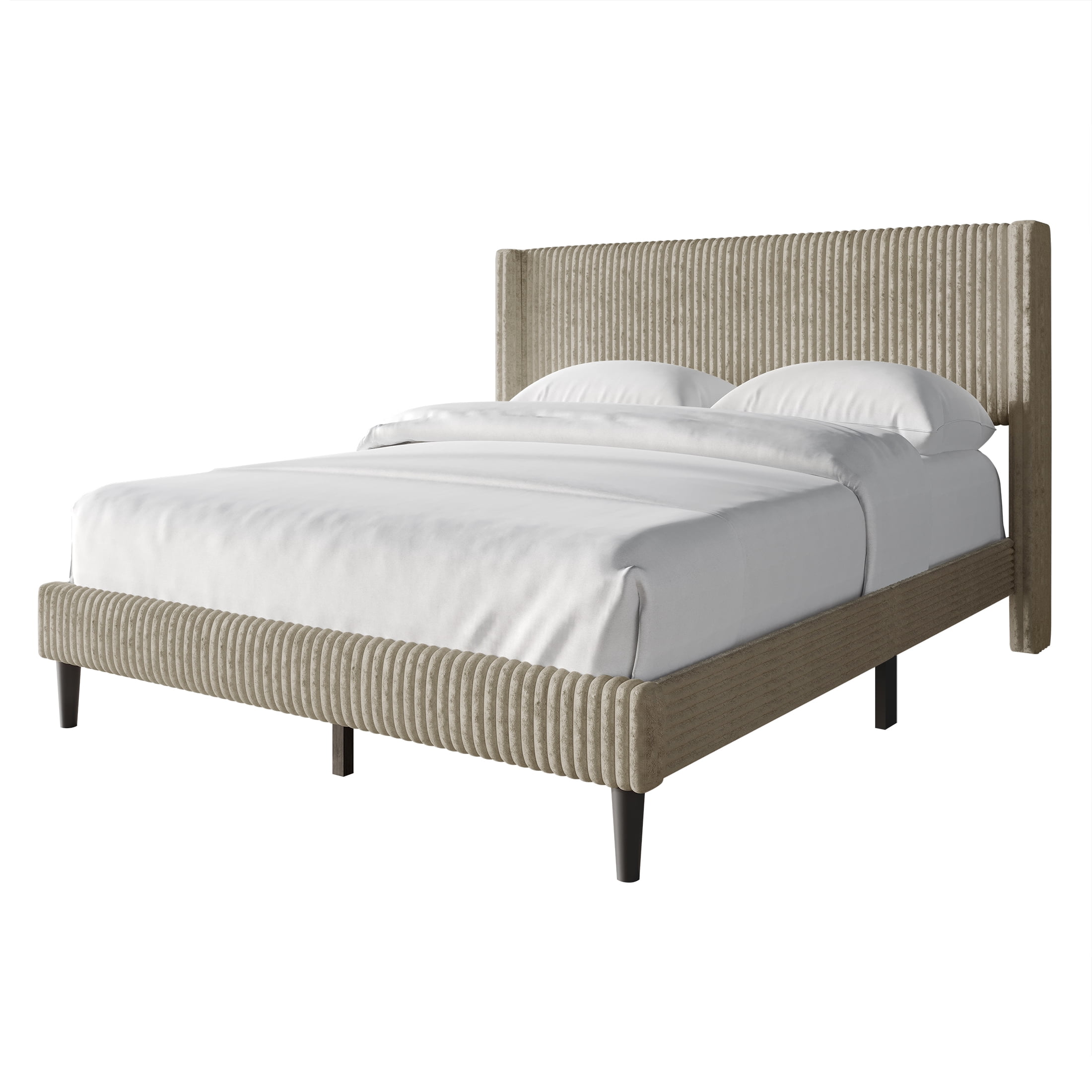 Castle Place Modern Wingback Corduroy Velvet Upholstered Twin Platform Bed, Beige