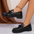 thumbnail image 4 of Xucatan Women's Patent Leather Loafers with Metal Chain Detail, Round Toe Low Block Heel Slip On Shoes with Wide Toe Box, Comfortable Non Slip Flats for Daily Walking and Casual Wear Gift, 4 of 9
