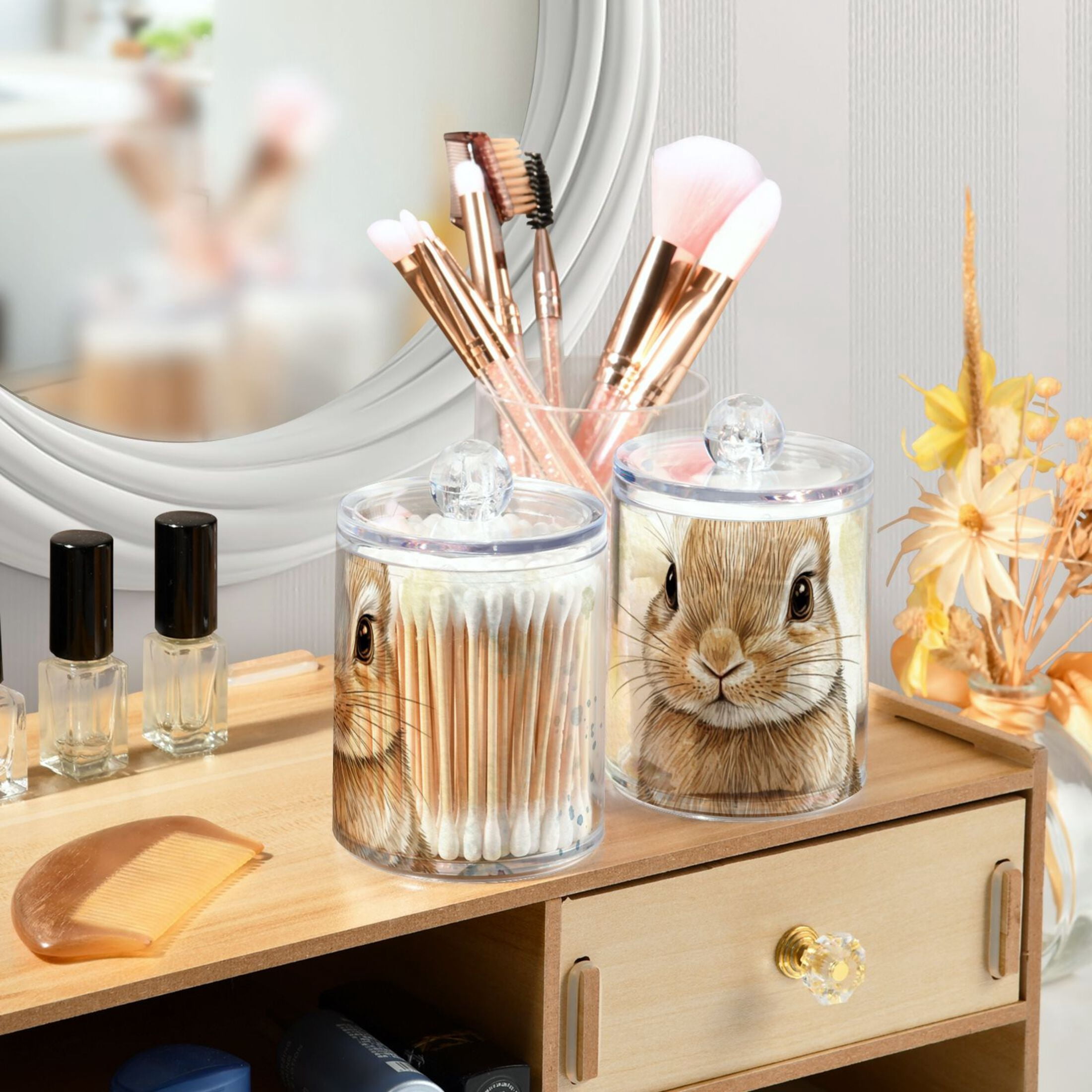 Ckdifva Bunny Easter Eggs Rabbit Storage Jar with Lid Acrylic Organization Storage Containers Set of 4