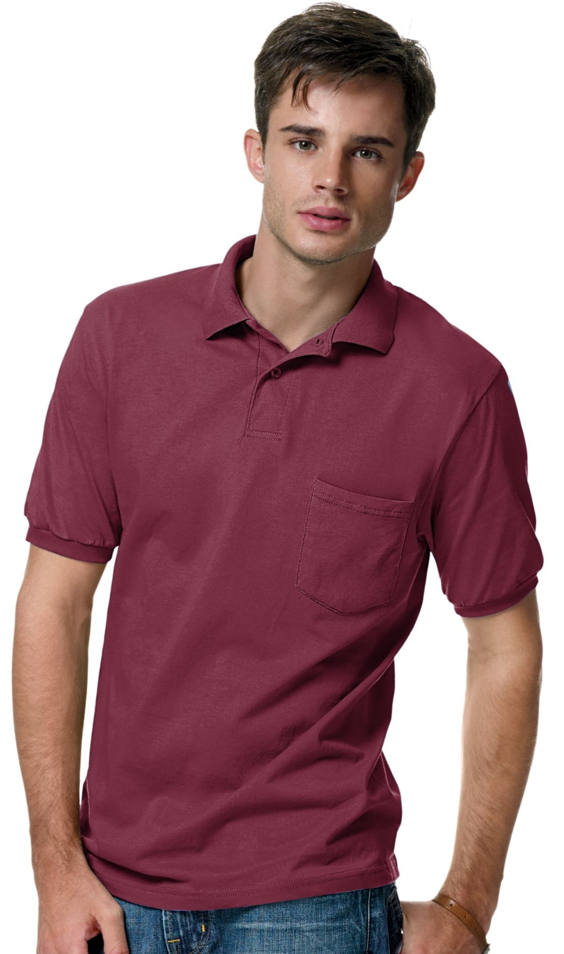 Hanes - Cotton-Blend Jersey Men`s Polo with Pocket - Best-Seller, 0504 