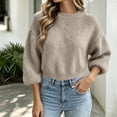 thumbnail image 5 of Edvintorg Pullover Sweaters for Women Crew Neck Casual Knit Sweater Long Sleeve Loose Top Womens Fashion Khaki XL, 5 of 6