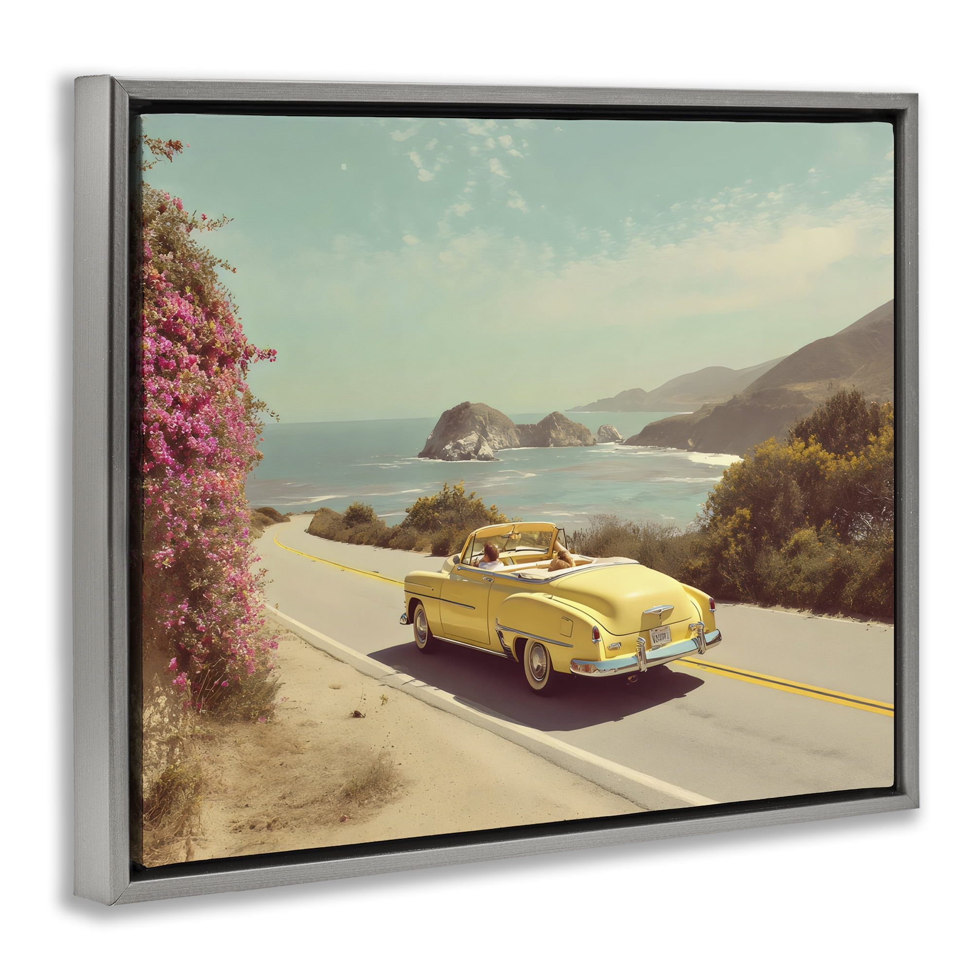 Stupell Industries Vintage Yellow Ride Gray Framed Floater Canvas Wall Art, design by Franklyn Gregory