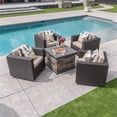 thumbnail image 2 of Noble House Puerta Outdoor Swivel Club Chair and Fire Pit Set in Dark Brown, 2 of 10