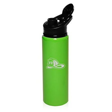 

25 oz Aluminum Sports Water Travel Bottle Firefighter Helmet (Bright-Green)