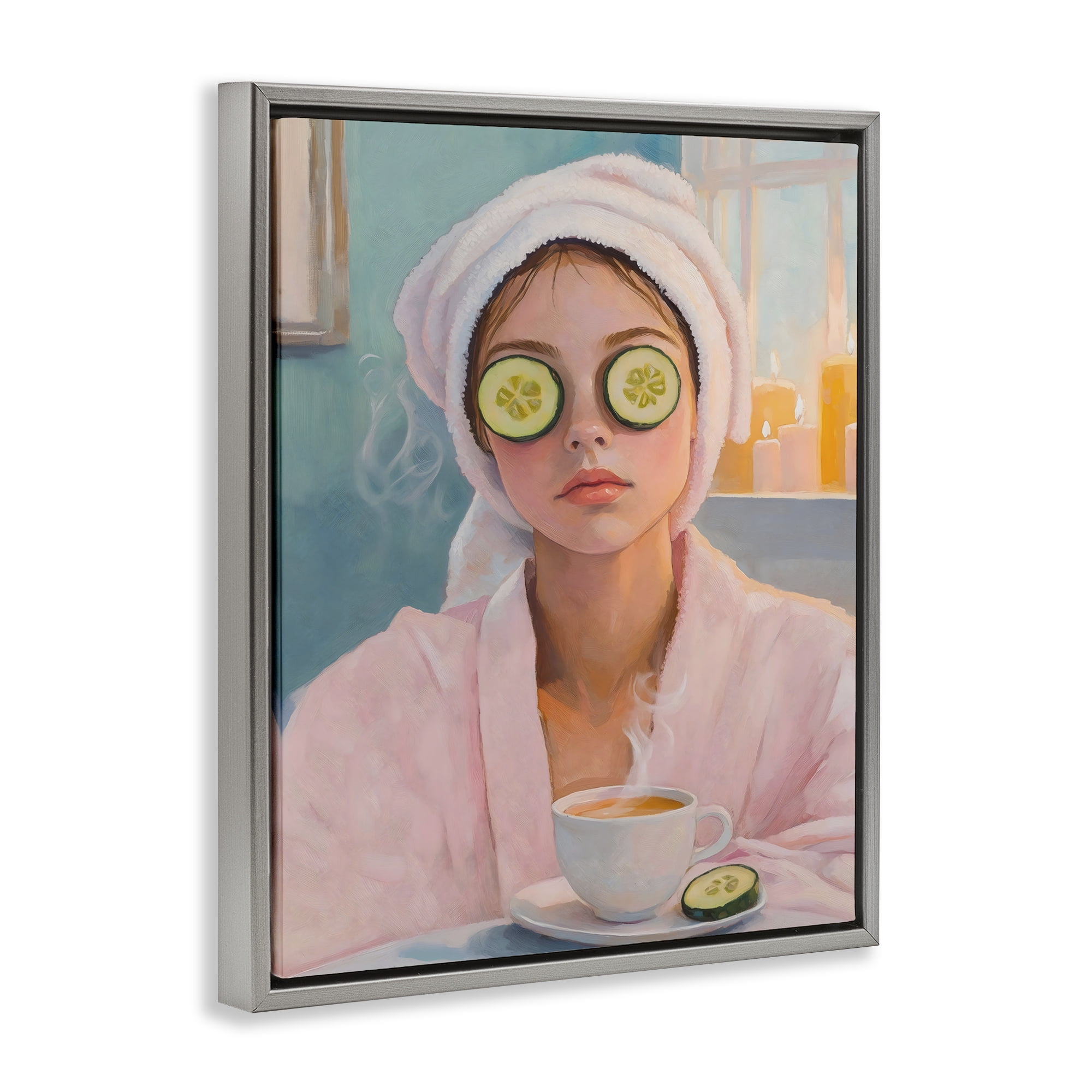 Stupell Industries Spa Day Cucumber Self Care Gray Framed Floater Canvas Wall Art, design by The Prints Vibe