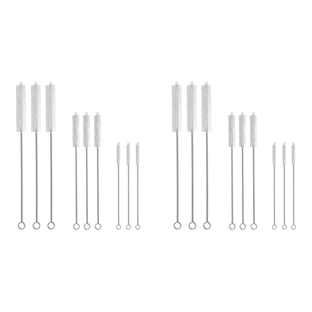 9 Uds. Cepillo Paja Acero Inoxidable 304 Cepillo para Limpieza Tuberías Cepillo para Biberón Con Tetina Silicona (200*6/250*10/300*15 Tres Cada Uno)