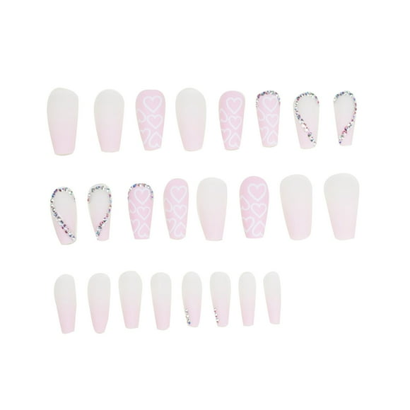 DHARMONAL Valentine's Day Heart Rhinestone Coffin Nail Tips for Acrylic Nails Natural False Nail Display Strip Long Coffin Nail Tips for Acrylic Nails on Nails Clear Clear Coffin Acrylic Nails