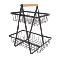 thumbnail image 1 of Cesta De Frutas, 2 Niveles, Mango De Madera Multifuncional, Estructura Estable, Alambre De Metal, Organizador De Almacenamiento De Frutas Para Aperitivos Y Verduras, 1 of 7