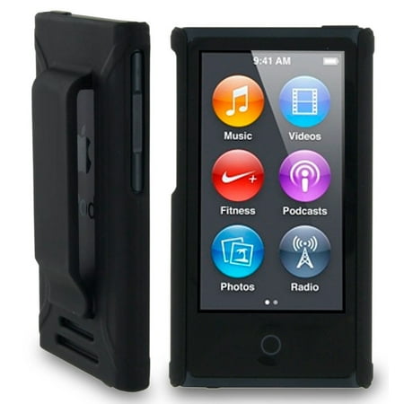 BLACK HARD SHELL CASE COVER WITH BELT CLIP HOLSTER FOR APPLE iPOD NANO 7 7th 8th GEN