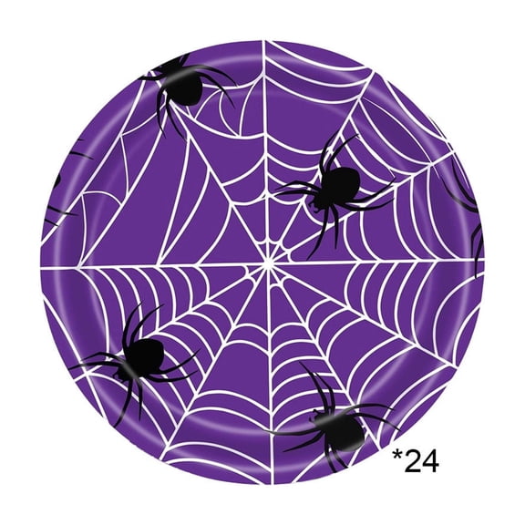 24 Pack Halloween Disposable Paper Plates, Spider and Cobweb Pattern Tableware Set, Halloween Party Supplies Favors