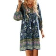 thumbnail image 2 of Taoocy Women Casual Floral Print Dresses Summer Boho V Neck Long Sleeve Flowy Loose Mini Dress, 2 of 7