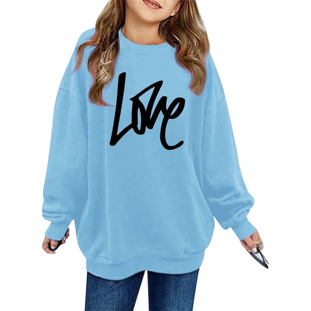 PMVFHDE Chandail à Col Rond pour Fille, Imprimé, à Manches Longues, pour Filles, Bleu Ciel, 4-5 Ans