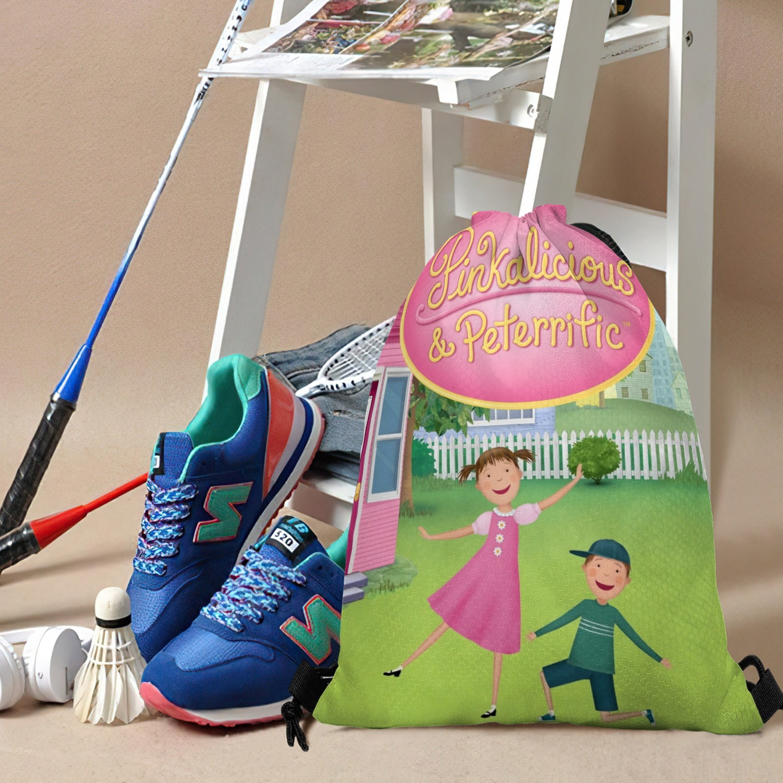 Pinkalicious and Peterrific-theme Drawstring Backpack Sports Gym Bag Water Resistant String Bag Cinch Bag，12"X16"（30X40cm）