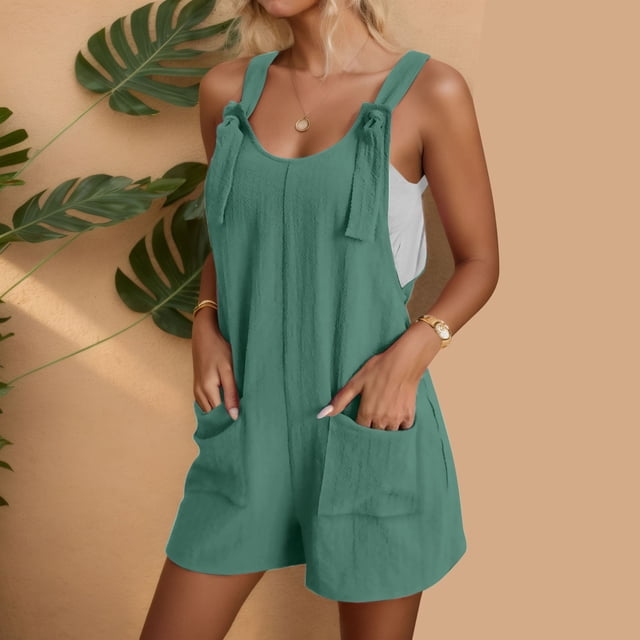 SHIXIAOO Combinaisons pour Femmes Été Décontracté Combinaison Short Bretelle Ajustable Salopette Jambe Grand Combishort Short avec Poches Pantalon Combinaison Combishort Confortable Combinaisons d'Été
