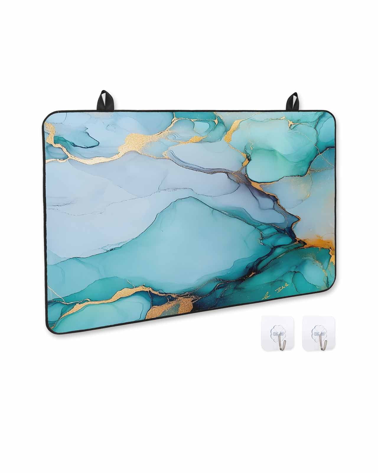 nqOlkjepod Large Induction Cooktop Protector Mat 36"x21", Teal Marble Stove Top Covers for Electric Stove, Green Blue Abstract Art Aesthetic Decorative Stove Burner Cover Mats, Glass Top Stove Cover