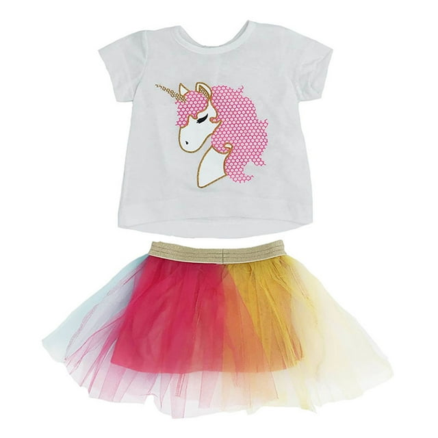 Conjunto Playera Estampada Tutu Colores Kiss Unicornio Baby Kisses Conjunto2235