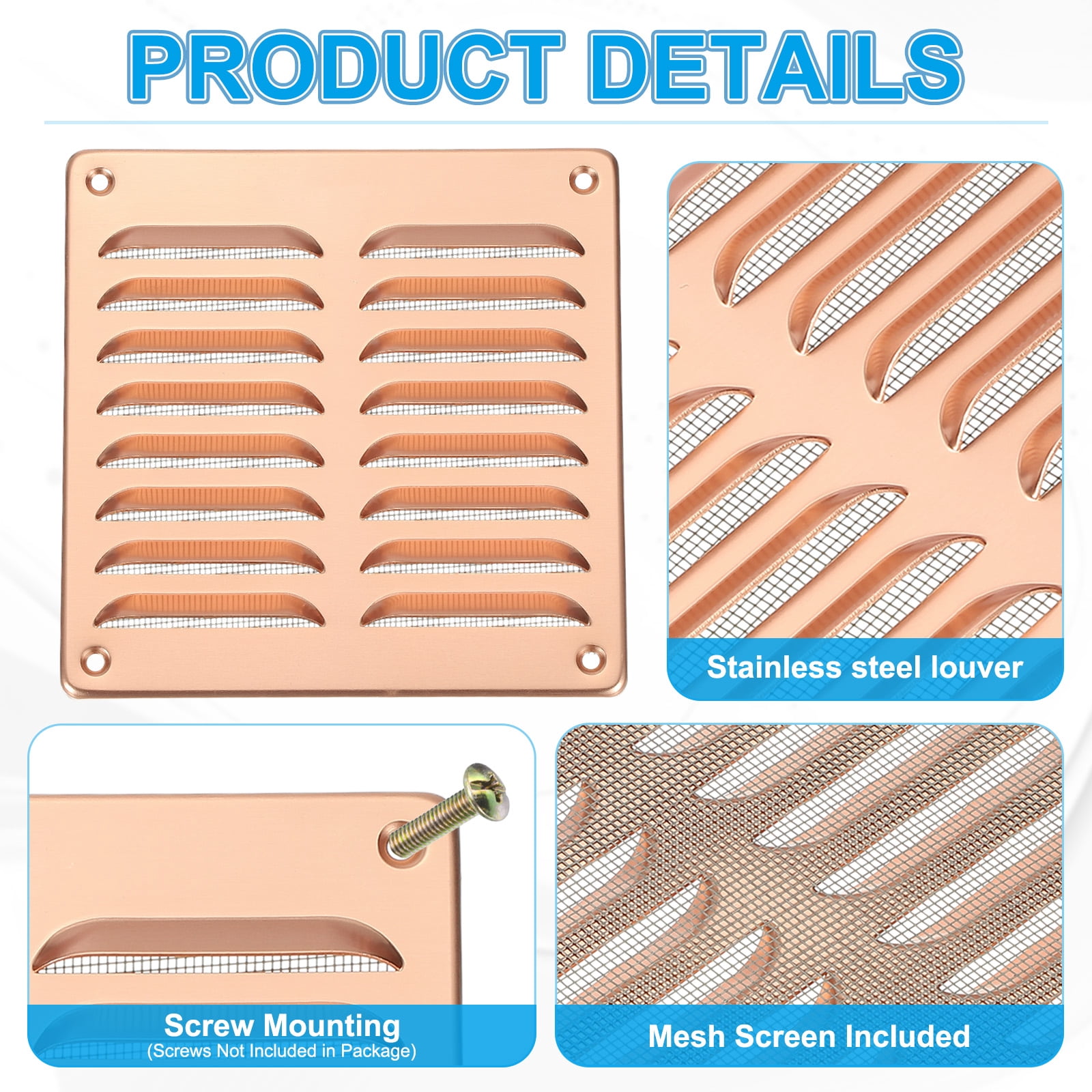 Uxcell Aluminum Vent Cover, Screen Air Grille Ventilation Cover HVAC Louvered Grill for Home Kitchen Fireplace Brown