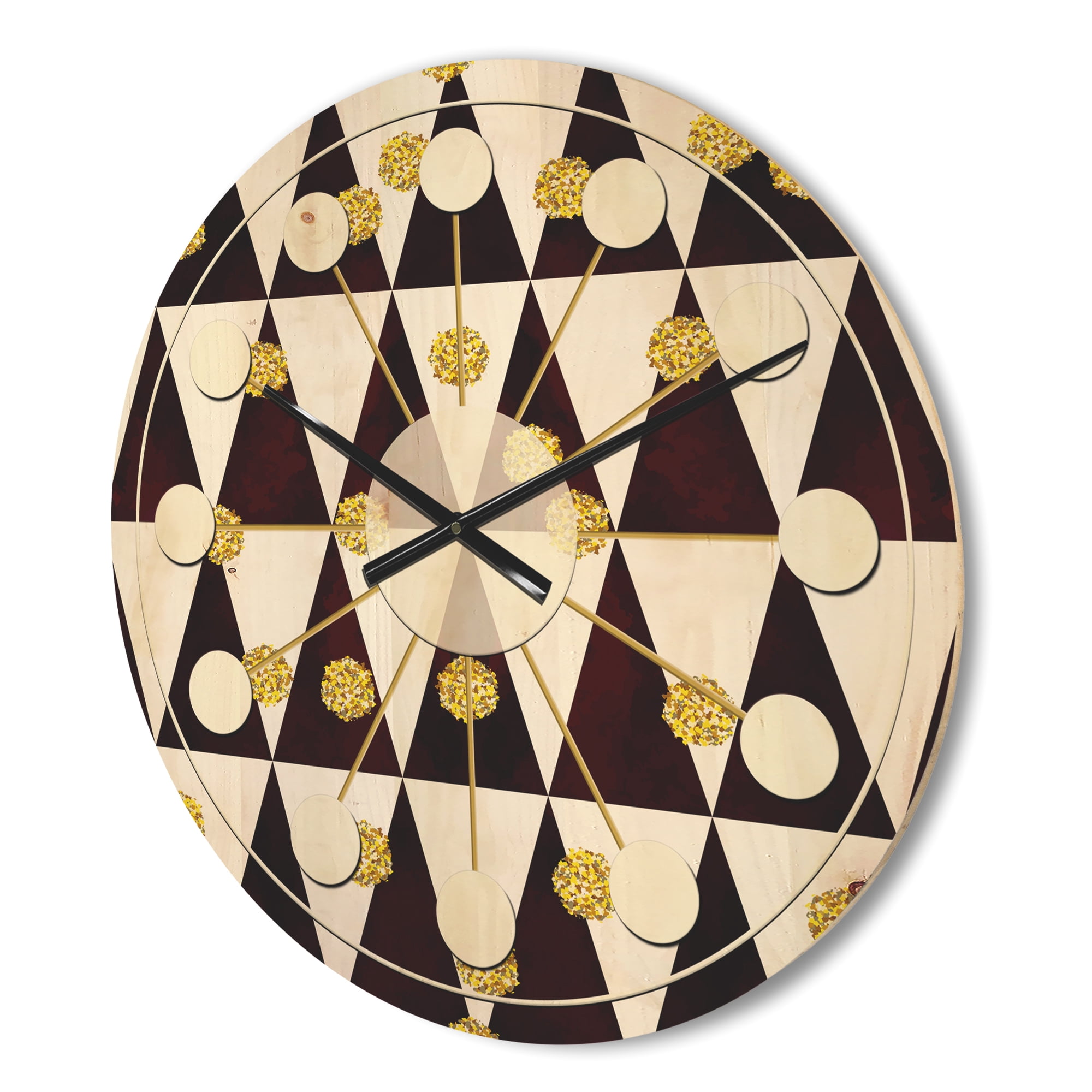 Designart 'Gold Polka Dot Retro Pattern II' Mid-Century Modern Wood Wall Clock