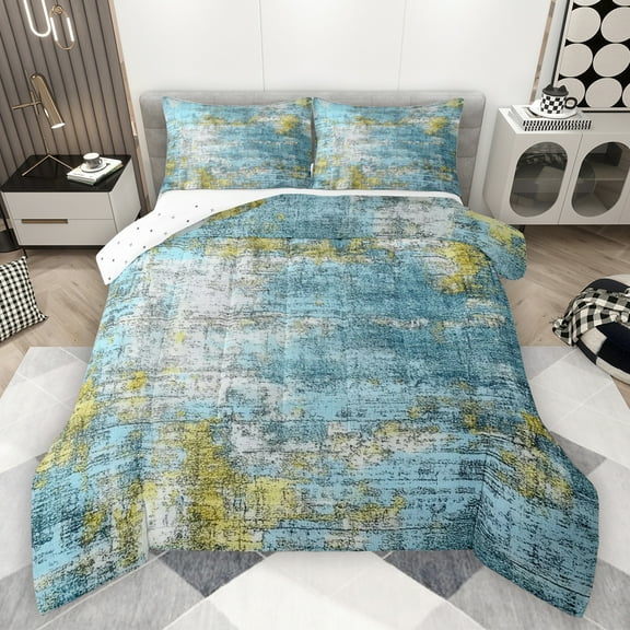 Manfei Watercolor Abstract Bedding Comforter Set,Modern Grunge Pastel Aesthetic Twin Comforter Sets,Blue Green White Bedding Set For Girl Kids,Breathable Home Decor Reversible,2-Piece