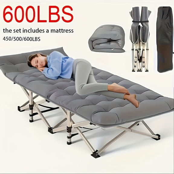 10-Leg Folding Camping Cot with Removable Thick Quilted Mattress, Portable Fold Up Sleeping Bed for Camping, Backyard, Travel, Guest & Outdoor Use