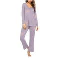 thumbnail image 2 of Riecok 2 Piece Pajama Set for Women V Neck PJ Set Long Sleeve Tops and Pants Cute Print Comfortable Soft Sleepwear, 2 of 5