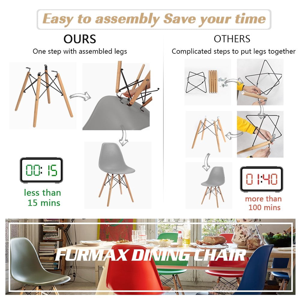 Lacoo Dining Chairs Pre Assembled Modern Style DSW Chair Classic Shell Armless Indoor Kitchen Dining Living Room Side Chairs Set of 4 (Gray)