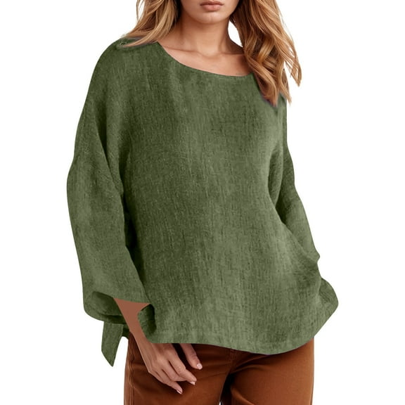 Women's Long Sleeve Solid Color Shirt Round Neck, Loose Fit, Casual Style, Comfortable, Versatile for Daily Wear